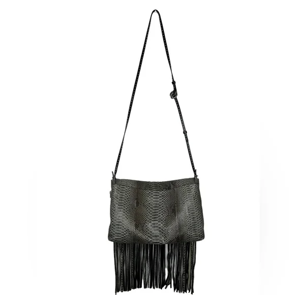 Michael Kors Collection Joni Gray Black Python Leather Fringe Fall Winter Clutch - Picture 12 of 16